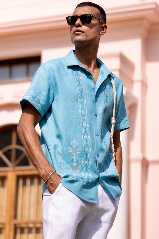 Waveform Echo Linen Embroidered Shirt