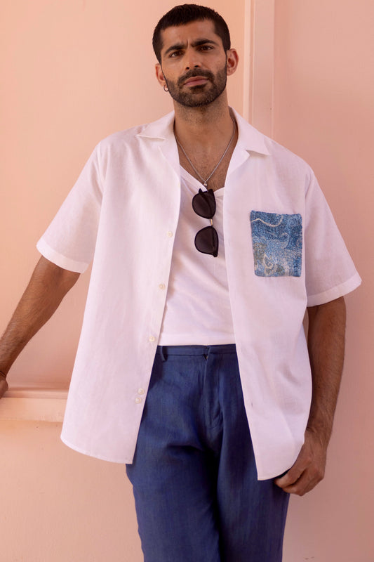 Indigo Nomad Linen Embroidered Shirt