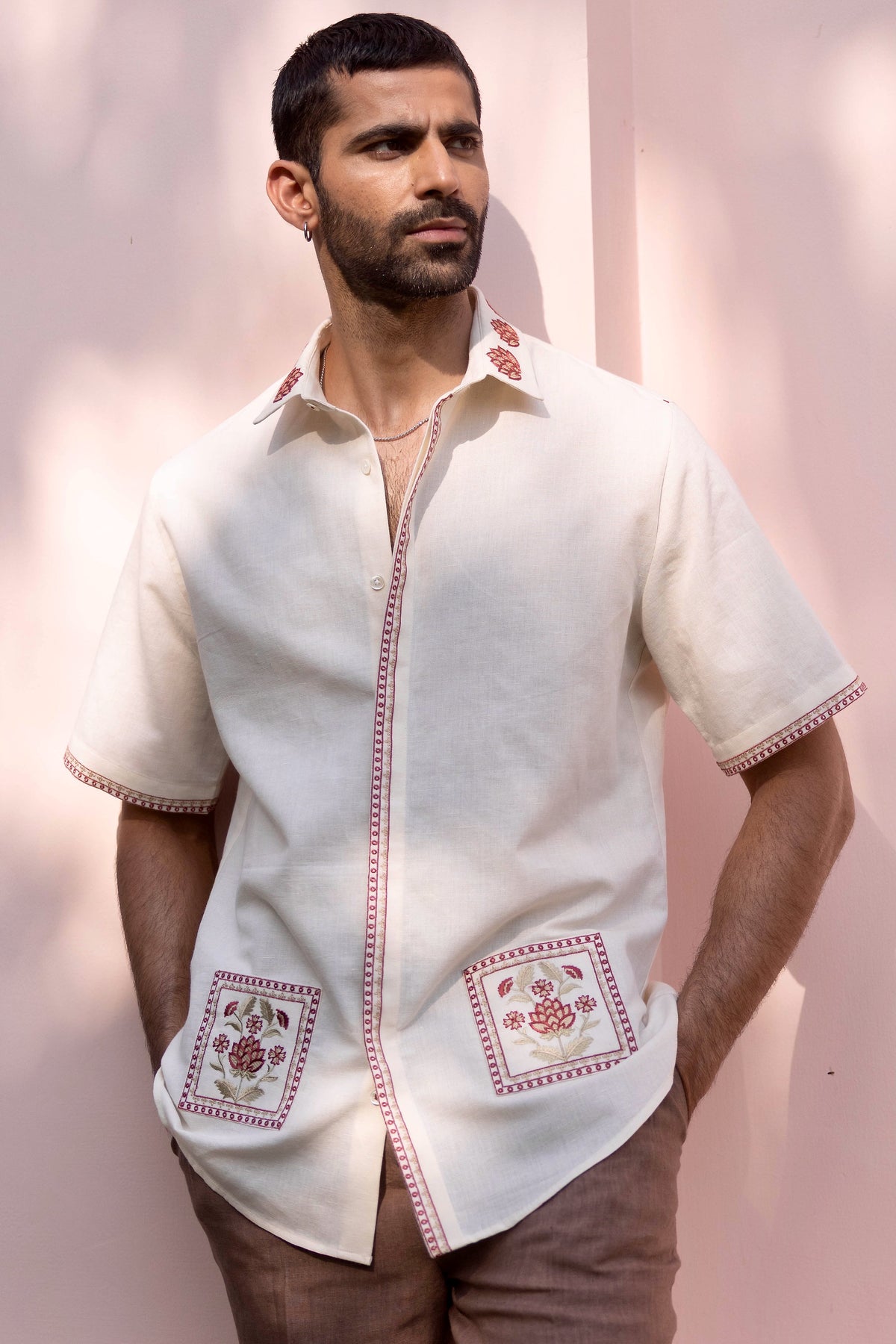 Mughal Courtyard Linen Embroidered Shirt