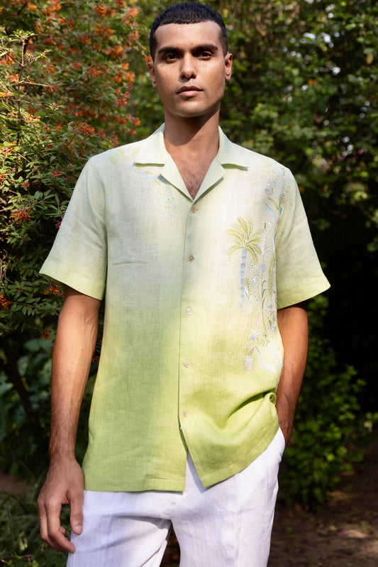Palm Drift Linen Embroidered Shirt