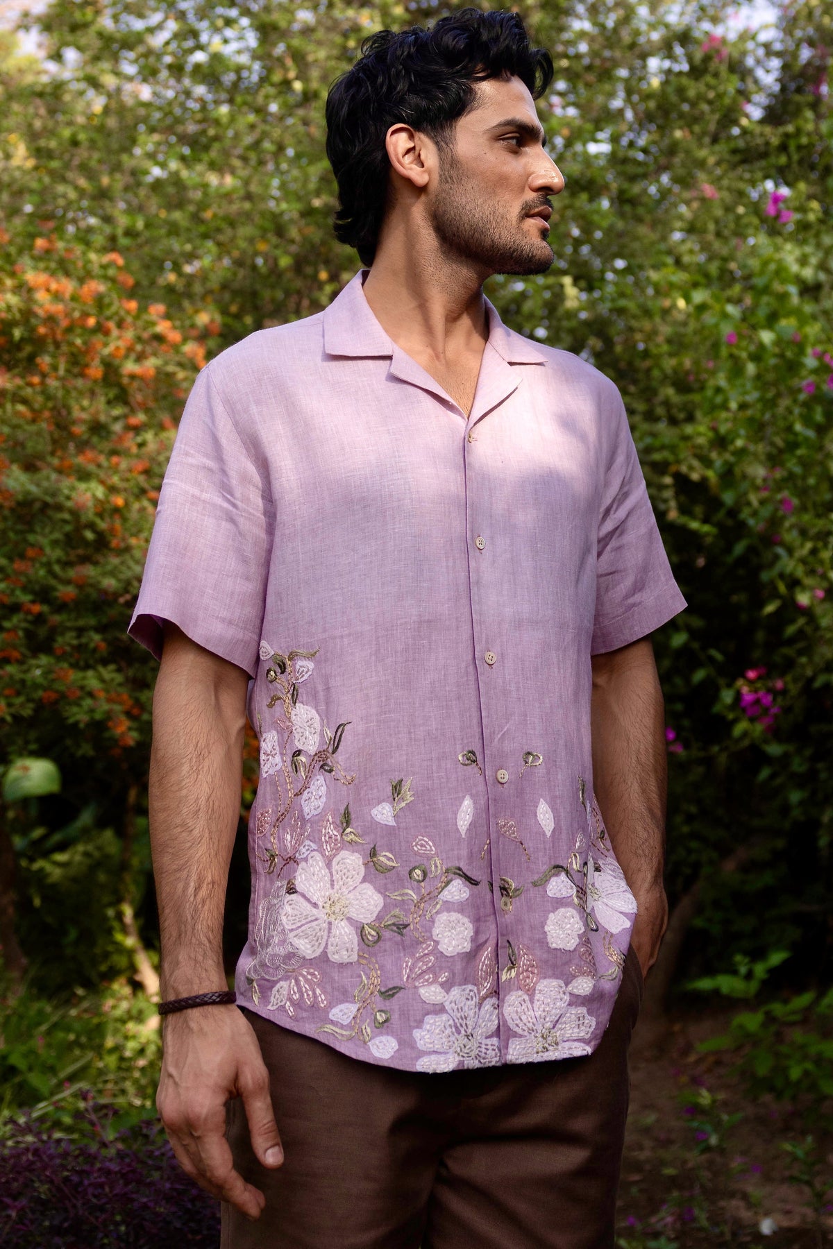 Blossom Dust Linen Embroidered Shirt
