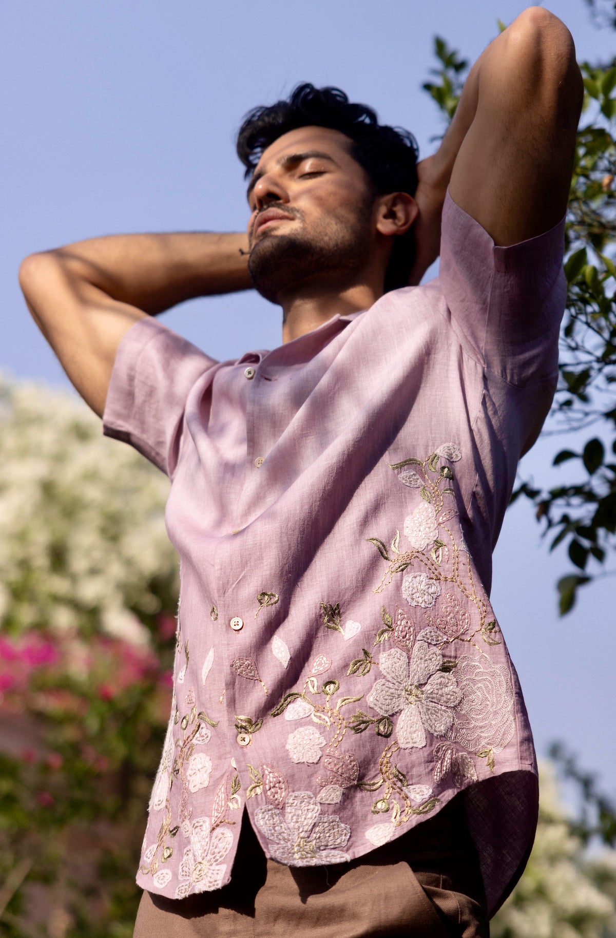 Blossom Dust Linen Embroidered Shirt