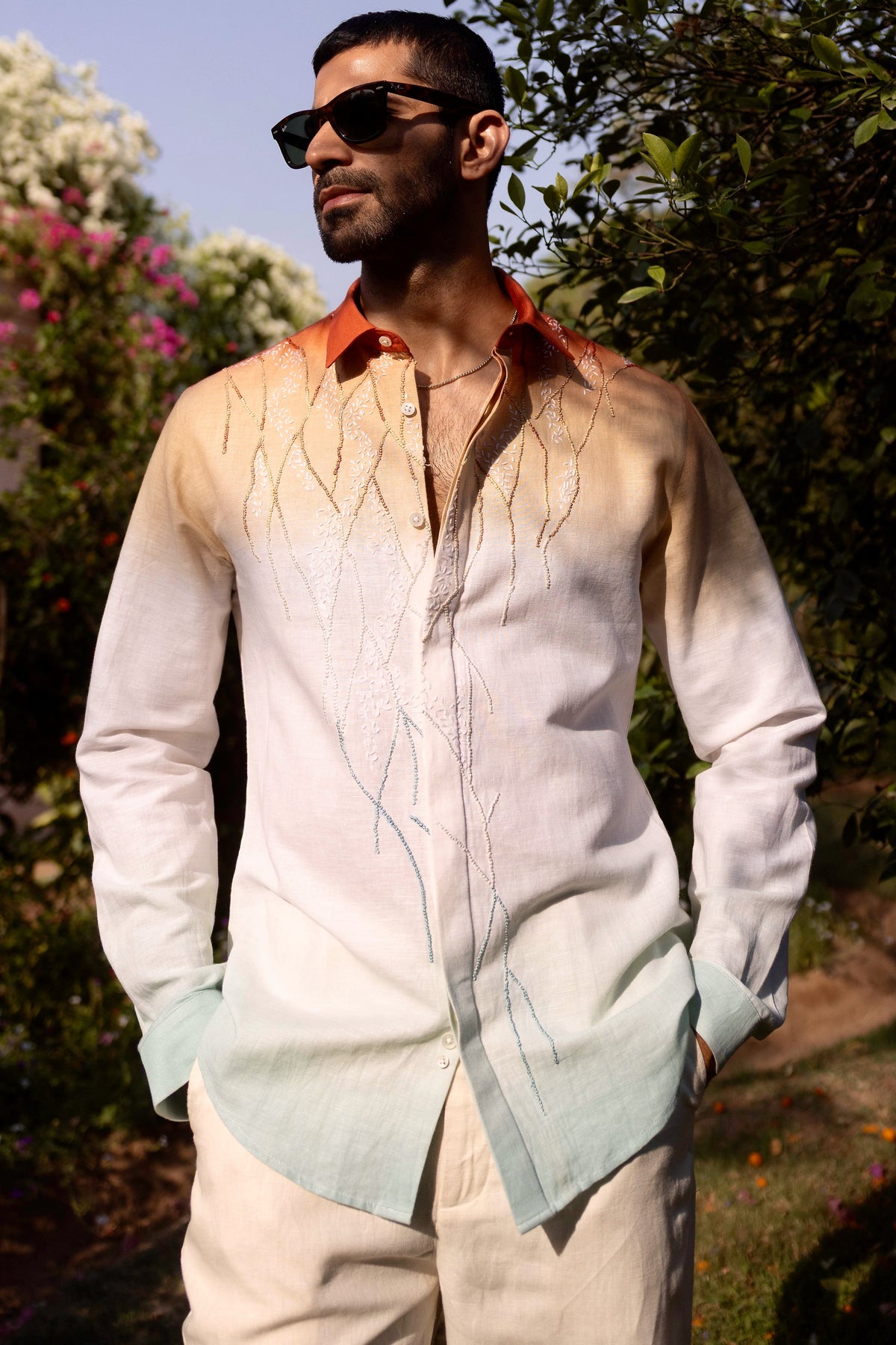 Sunset Current Linen Embroidered Shirt