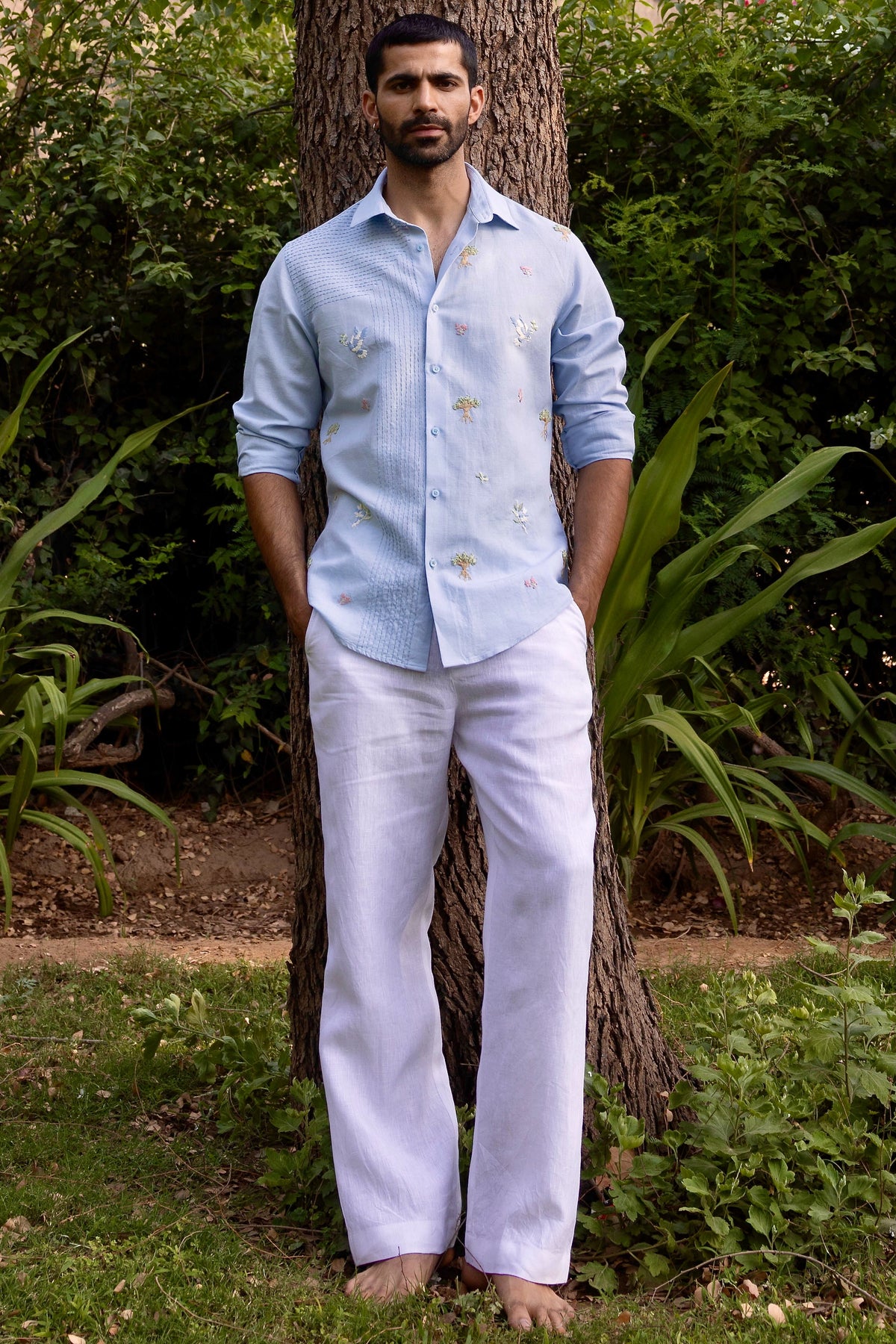 Whispering Trees Linen Embroidered Shirt