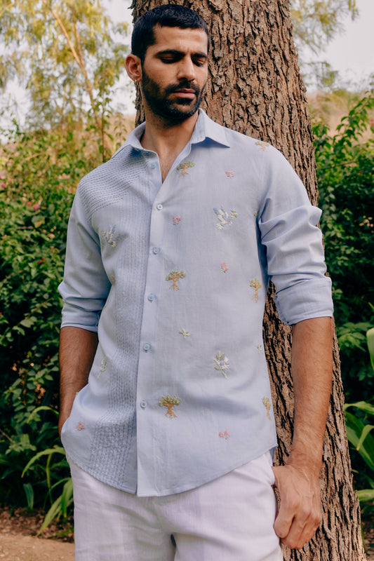 Whispering Trees Linen Embroidered Shirt