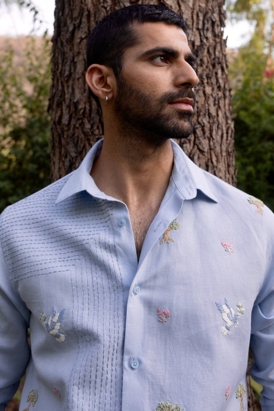 Whispering Trees Linen Embroidered Shirt