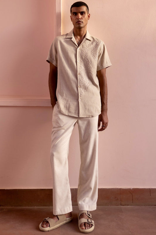 Sand Echo Linen Embroidered Shirt