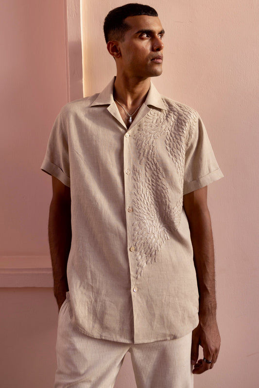 Sand Echo Linen Embroidered Shirt