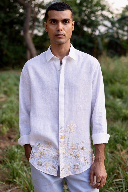 Oasis Hem Linen Embroidered Shirt