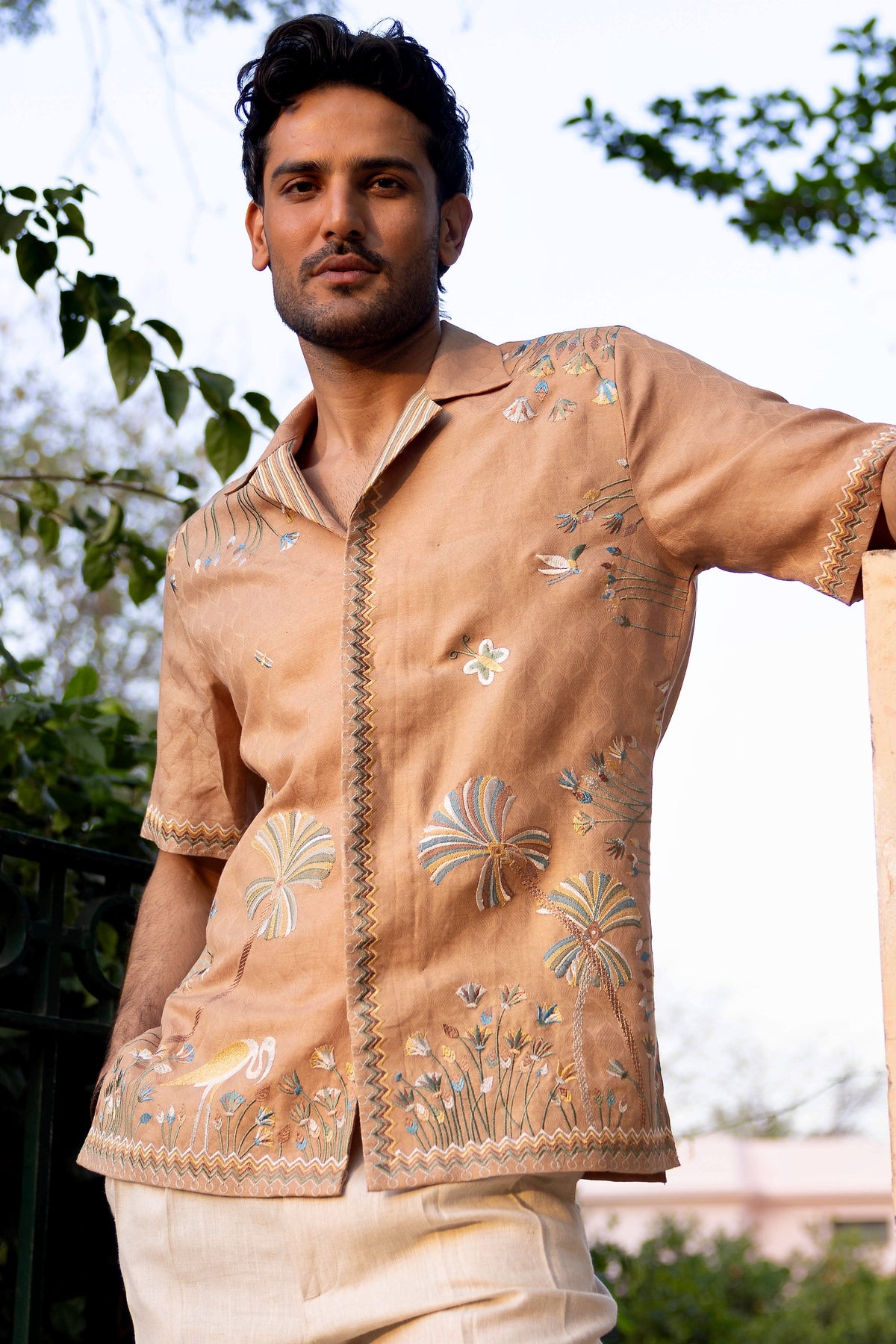 Terracotta Mirage Linen Embroidered Shirt