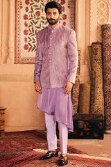 Purple Velvet Sequins Embroidered Bandhgala - Asuka Couture