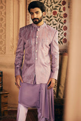 Purple Velvet Sequins Embroidered Bandhgala - Asuka Couture
