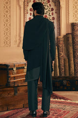Asymmetric Allure: Indo-Inspired Ensemble with Gilded Brooch Accent - Asuka Couture