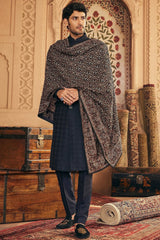 Classic Navy Blue Kashmiri Resham Embroidery Sherwani - Asuka Couture