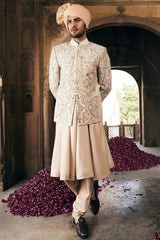 Cream Bandhgala with Multi Colored Embroidery - Asuka Couture