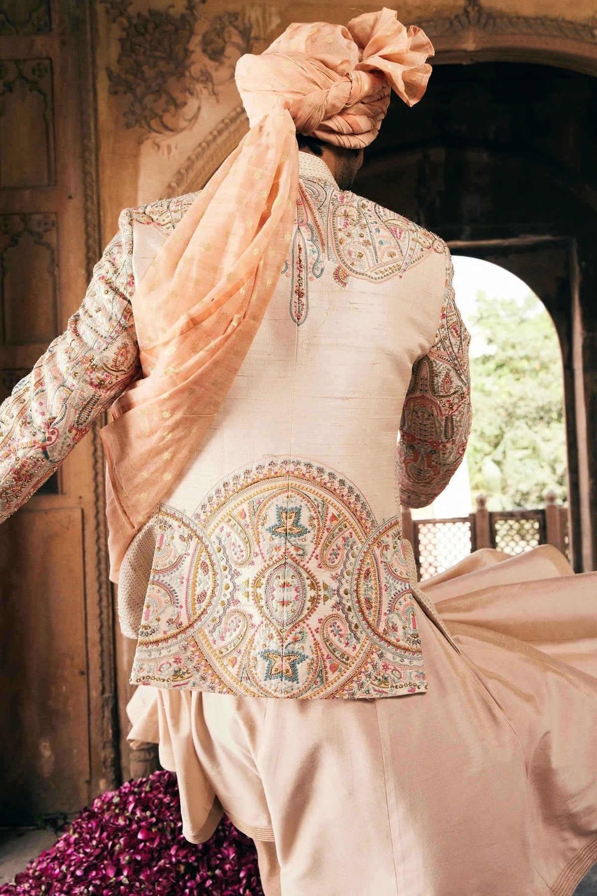 Cream Bandhgala with Multi Colored Embroidery - Asuka Couture