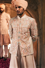 Cream Bandhgala with Multi Colored Embroidery - Asuka Couture