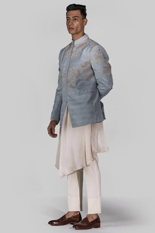 Blue Sheen Jodhpuri With Zardozi Embroidery - Asuka Couture