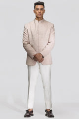 Baby Pink Moti Work Velvet Bandhgala - Asuka Couture