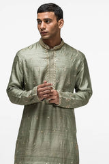 Olive Green Booti Mirror Work Kurta - Asuka Couture