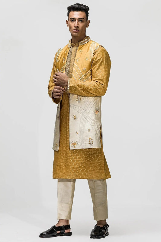 Yellow Ombre Dori Embroidery Long Bundi - Asuka Couture