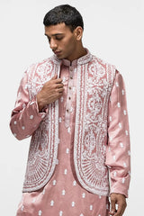 Monochrome Pink booti motif Dori Panel work Bundi Set - Asuka Couture