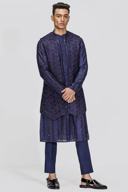 Purple Nalki Towel Embroidery Bundi Set - Asuka Couture