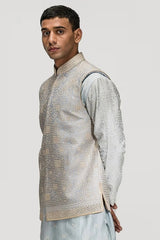 Ice Blue Sheesha Embroidery Bundi Set - Asuka Couture