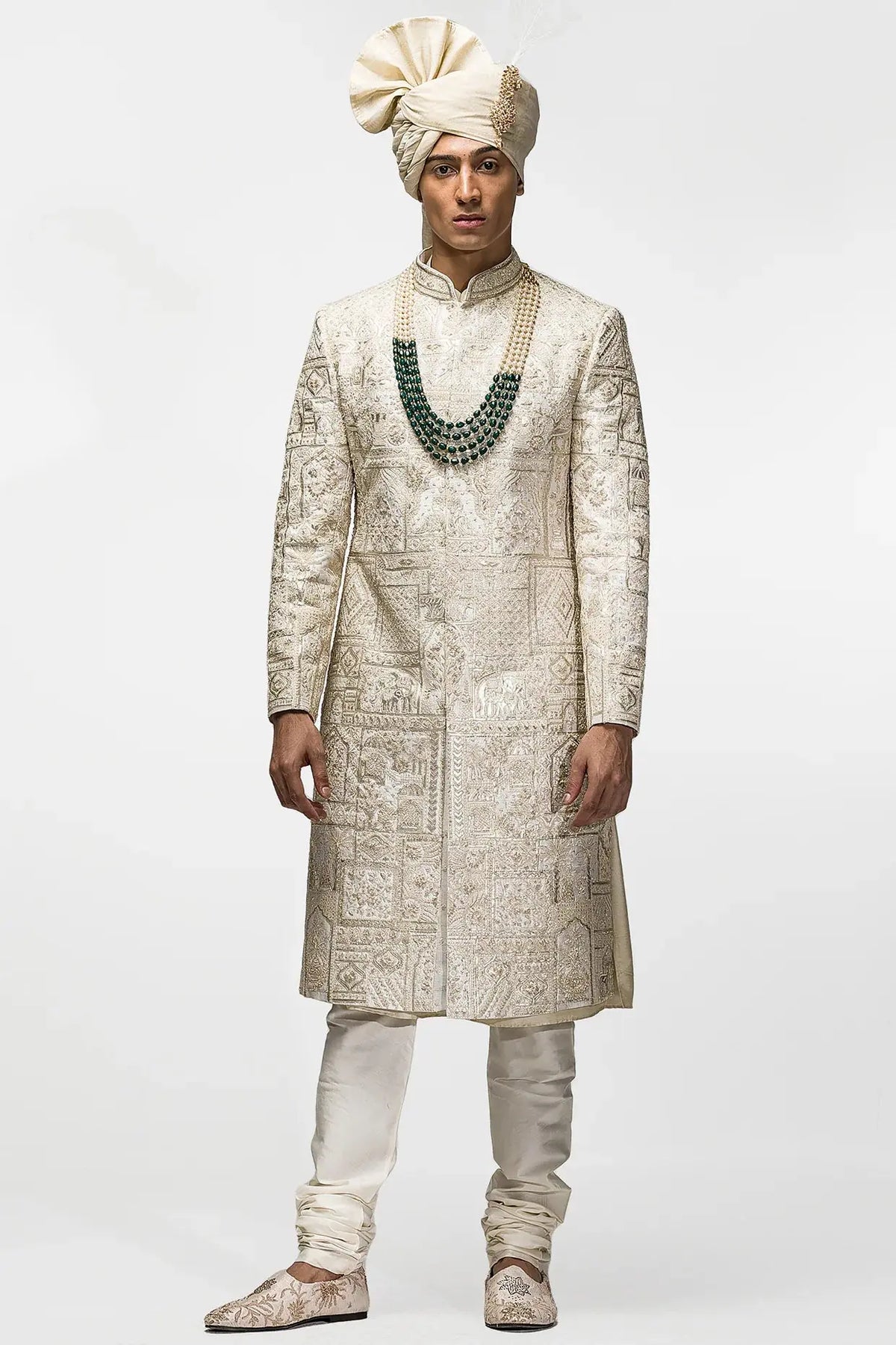 Beige Dori Gota Embroidery Sherwani - Asuka Couture