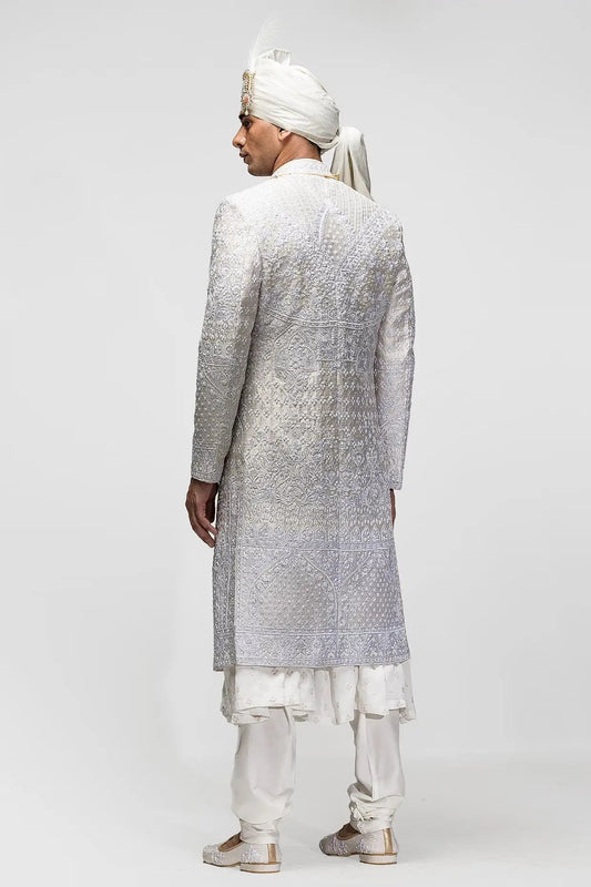Ivory Panel Resham Embroidery Sherwani - Asuka Couture