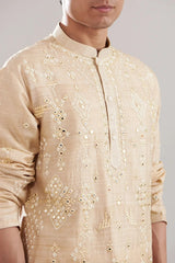 Beige Tussar Silk Embroidered Kurta Set - Asuka Couture