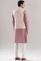 Pink Raw Silk Embroidered Bundi Set - Asuka Couture