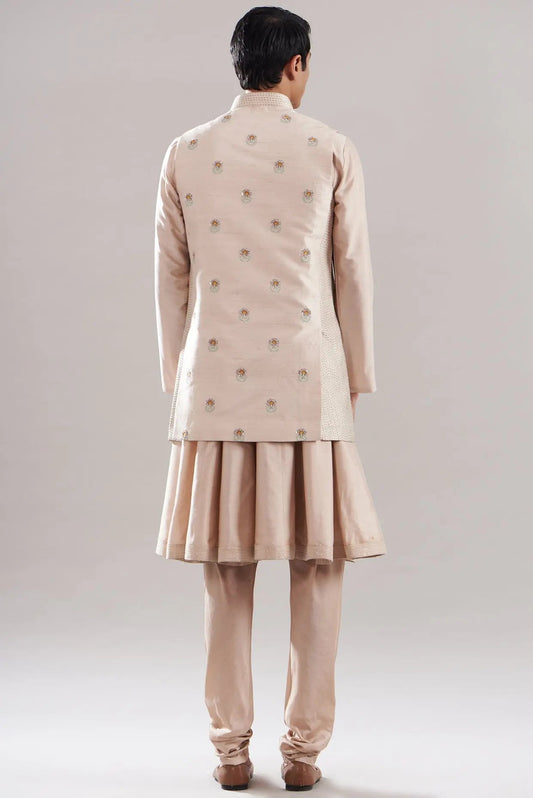 Blush Raw Silk Embroidered Bundi Set - Asuka Couture