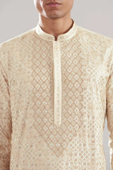Ivory Chanderi Silk Embroidered Kurta Set - Asuka Couture