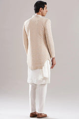 White Raw Silk Embroidered Indowestern Set - Asuka Couture