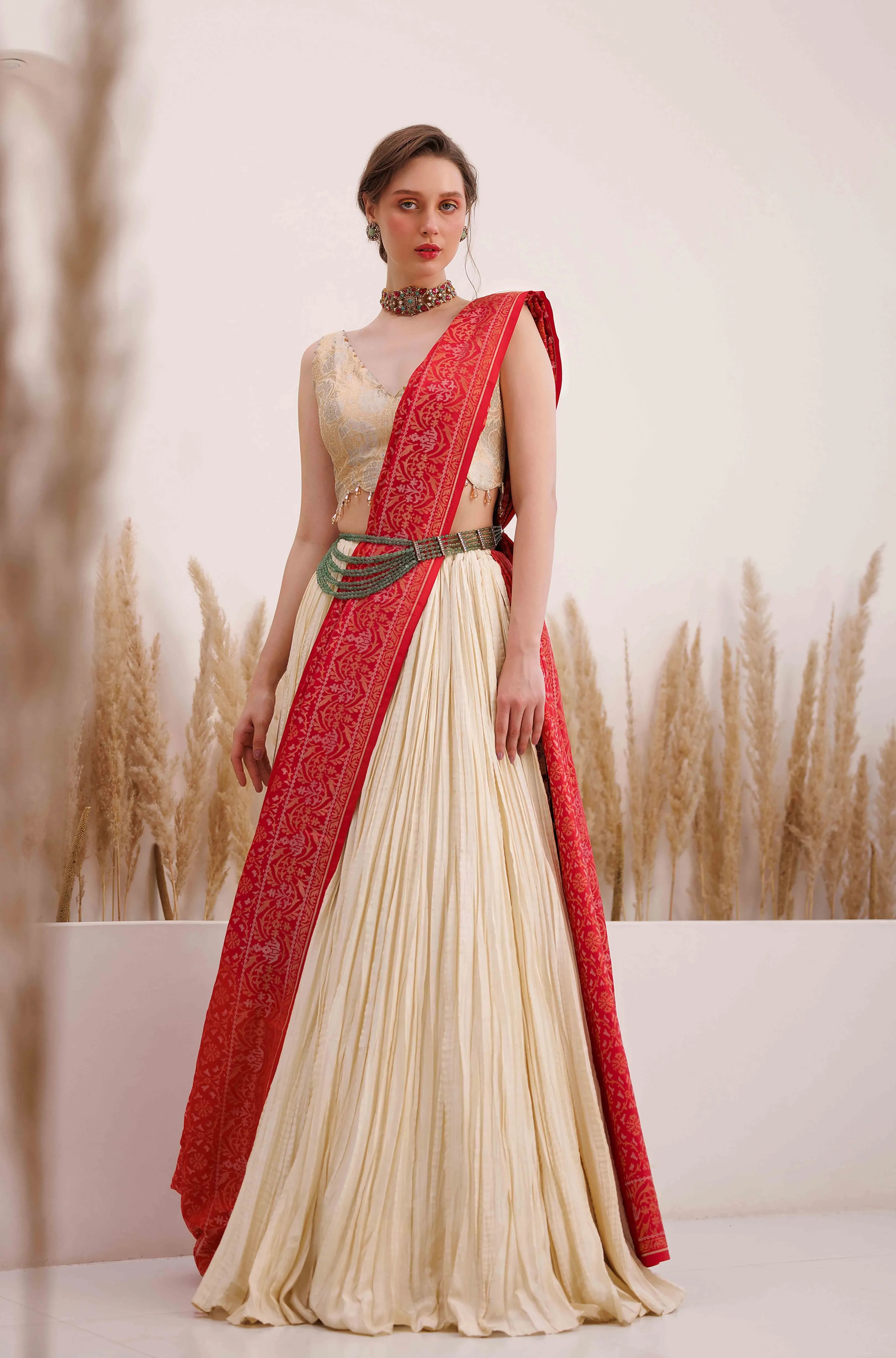 Api Aabida Buy Aabida Saree Red and Cream | Designer Sarees Australia