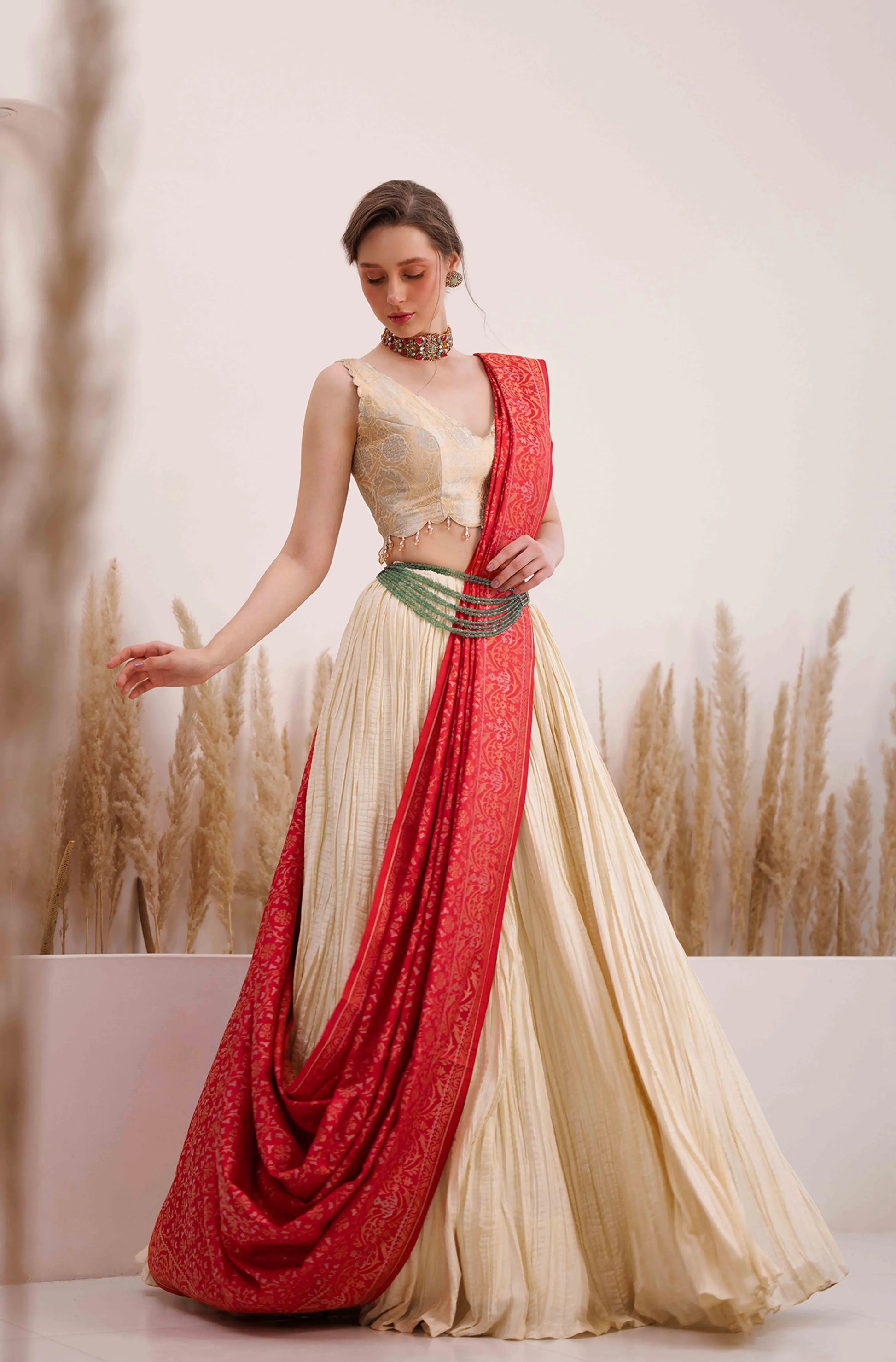 Api Aabida Buy Aabida Saree Red and Cream | Designer Sarees Australia