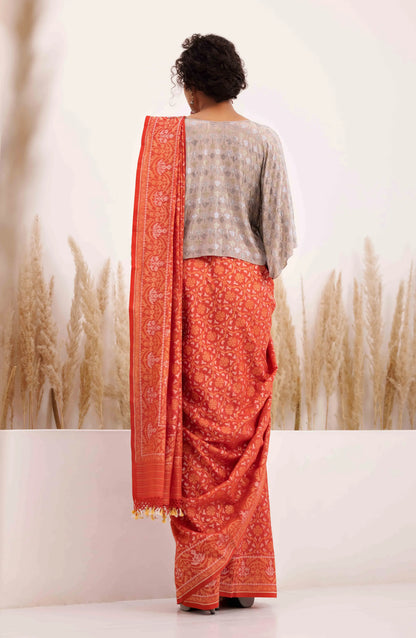 Aarohi Saree Red and Silver Grey