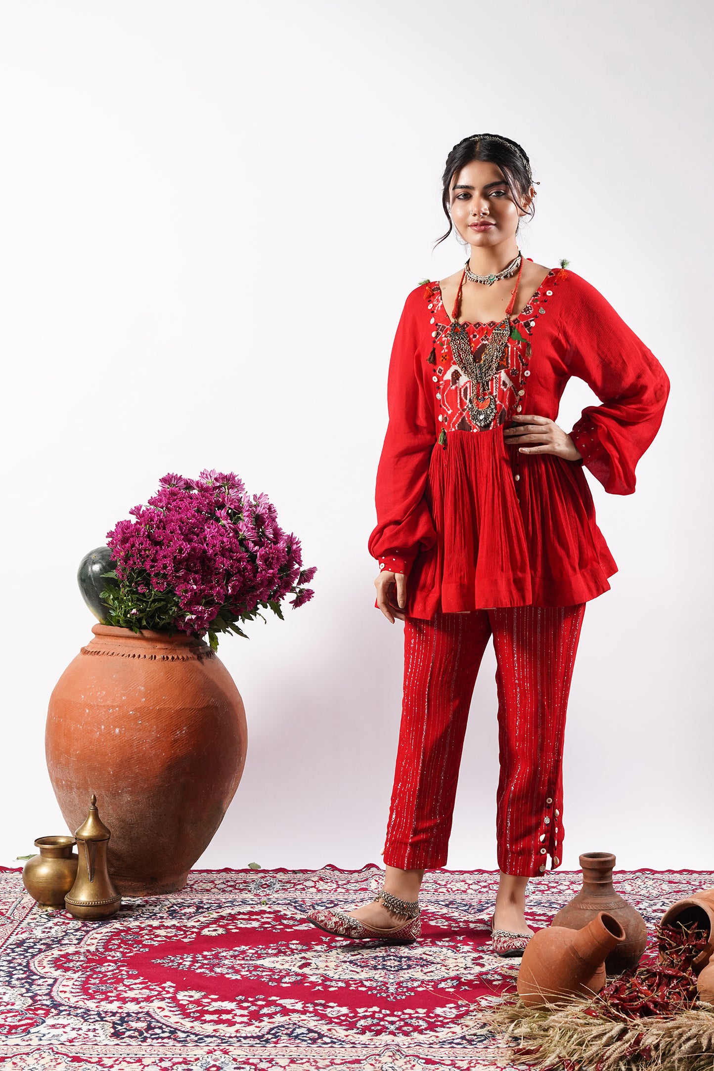Aashna- Fiery Red Patola Co-Ord Set