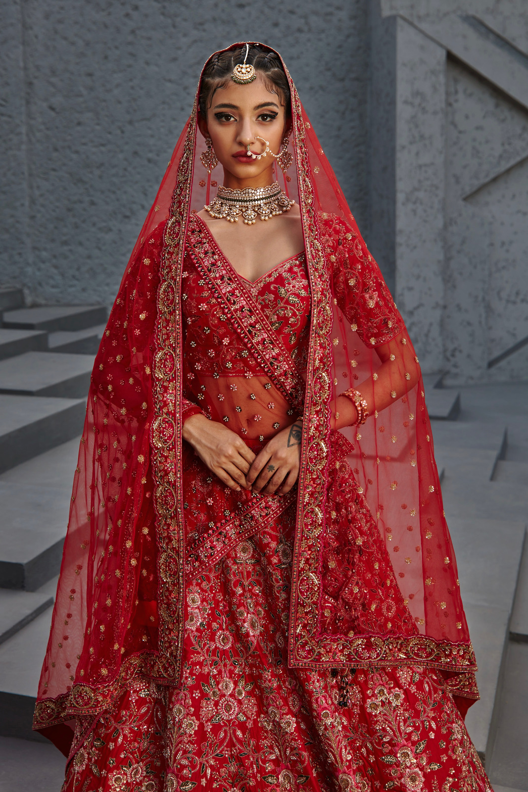 Aasira Red Raw Silk Lehenga Set Img