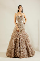 Abalon Grey Fish Cut Raw Silk & Organza Straplers Gown