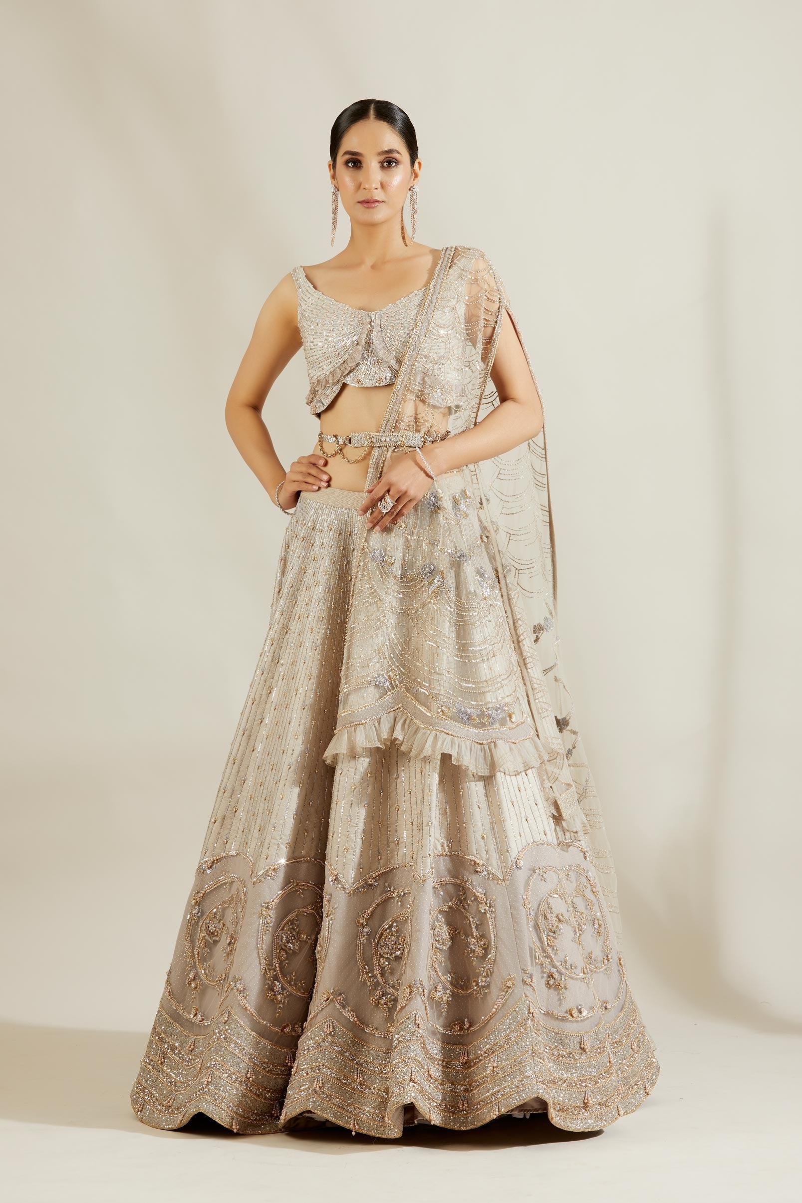 Abalon Grey Hand Embroidery and Machine Embroidery Lehenga Set