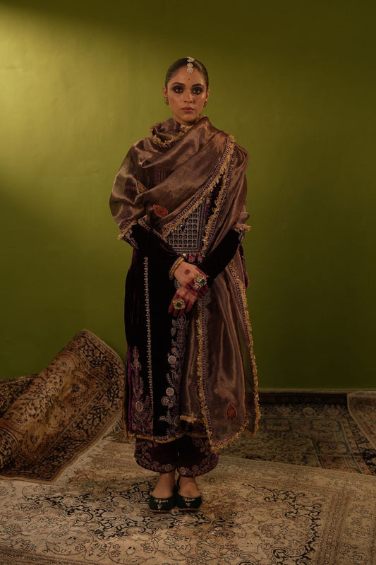 Purple Velvet Kurta Set