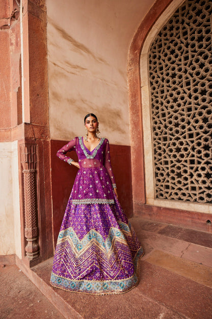 Jamuni Patola Chevron Lehenga with Kurta