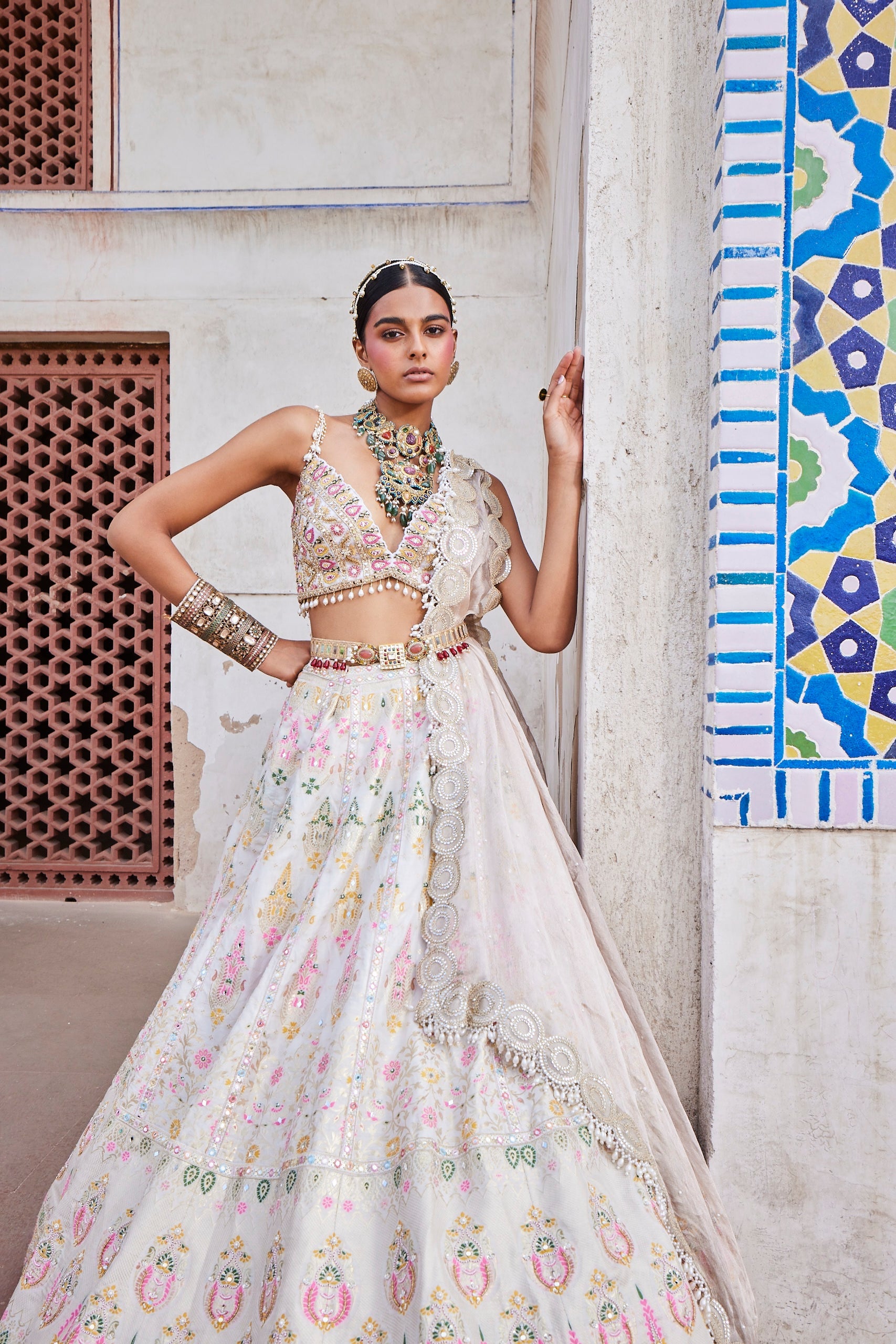 Women's Ivory Chanderi Banarasi Woven Lehenga