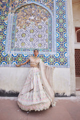 Shop Ivory Chanderi Banarasi Paneled Lehenga
