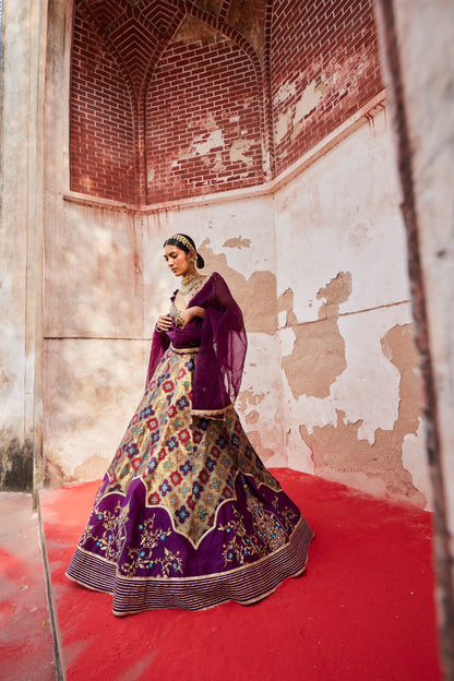 Women's Jamuni Woven Banarsi Jharoka Lehenga