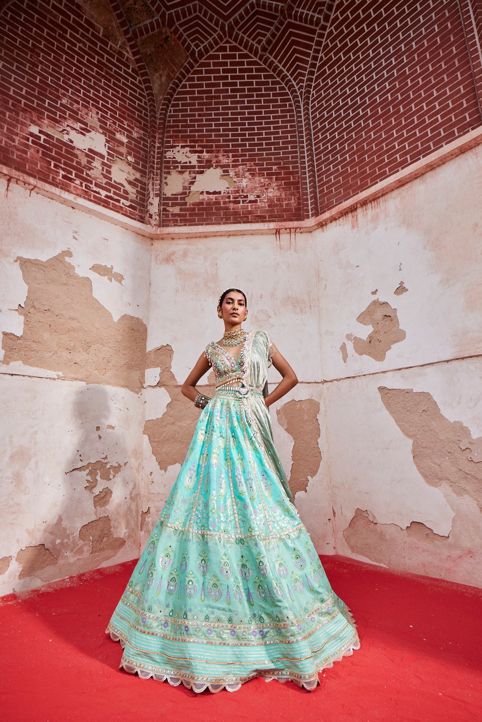 Women's Firozi Chanderi Banarasi Lehenga