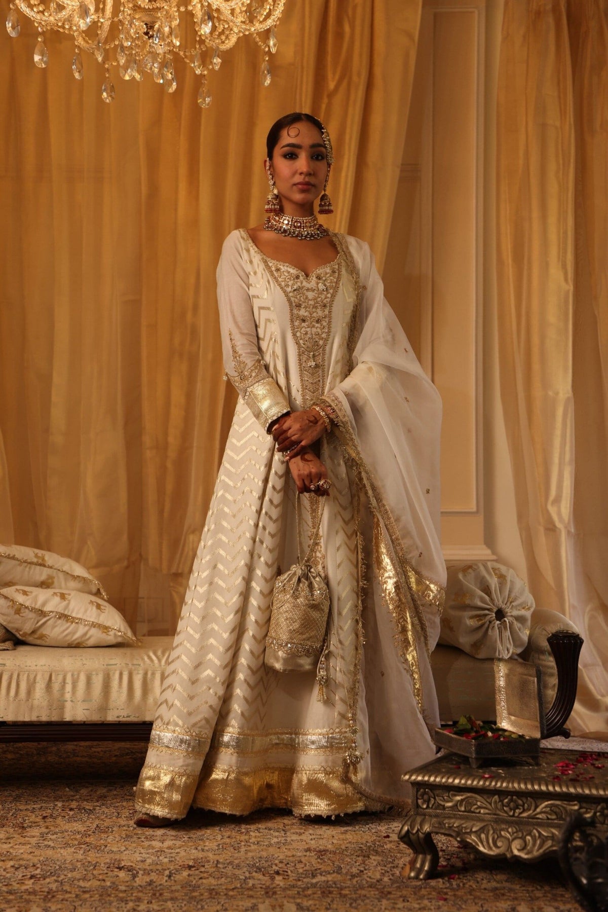 Ivory Chanderi Silk Anarkali Set