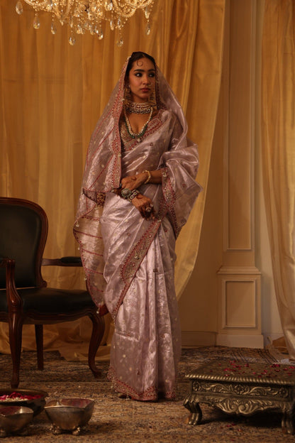 Purple Pure Zari Tissue Saree Set